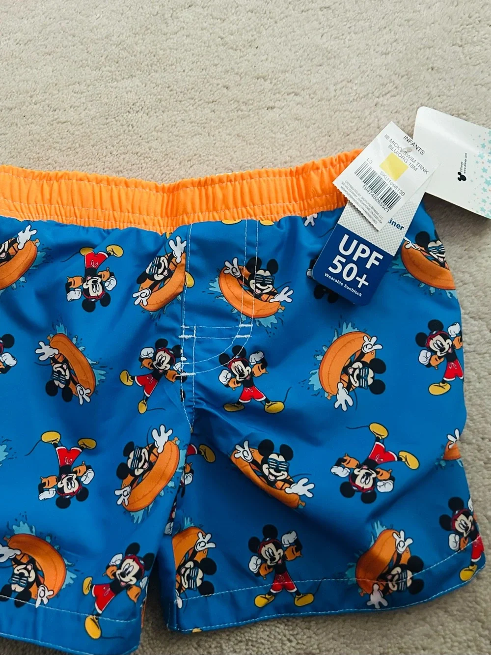 Disney Blue Mickey Mouse Swim Shorts with Orange Waistband